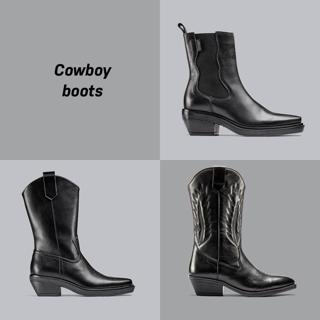 tre cowboyboots sett fra siden