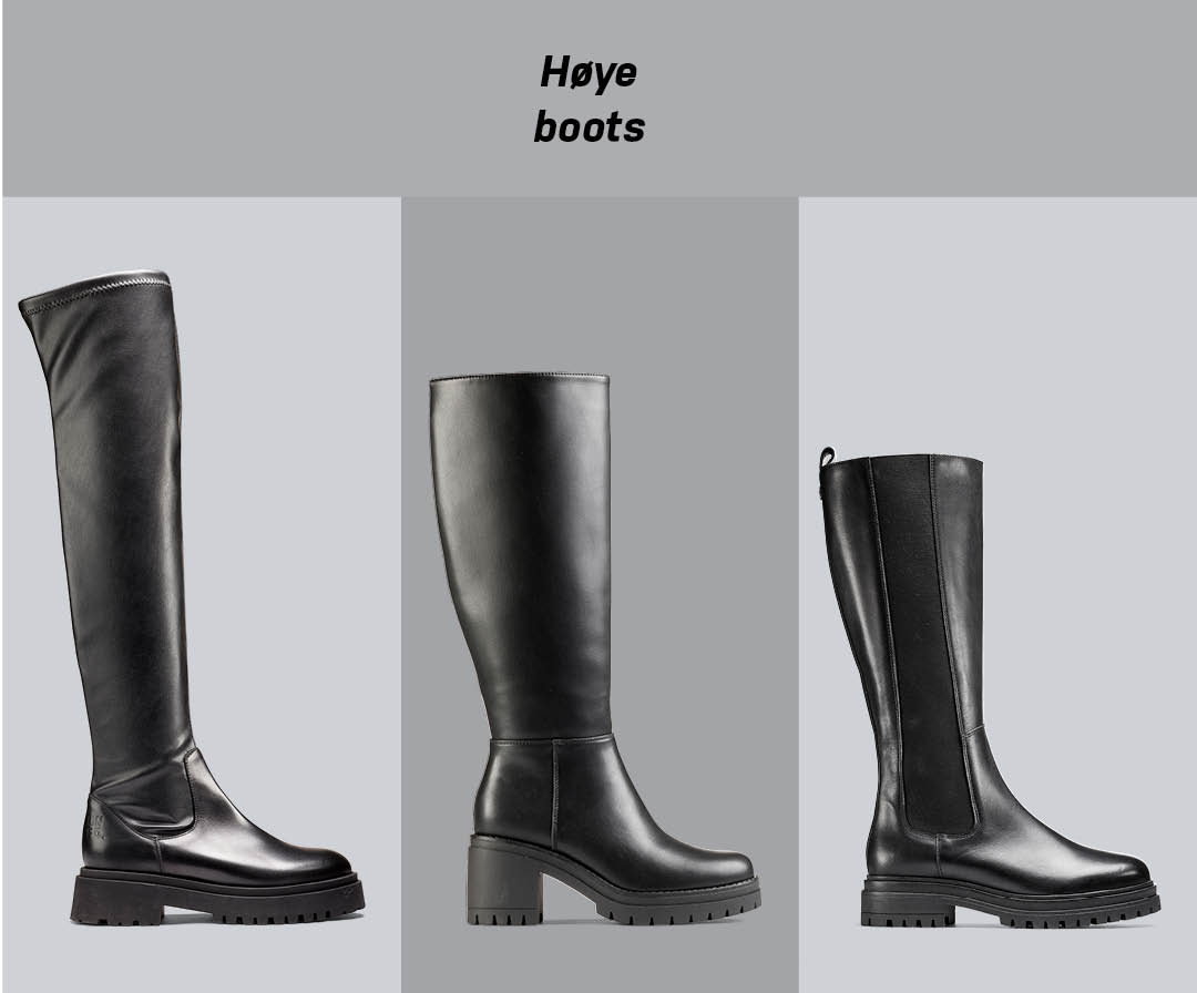 tre høye boots sett fra siden