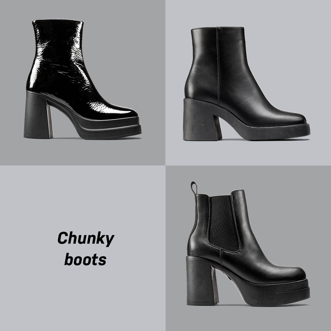 tre chunky boots sett fra siden